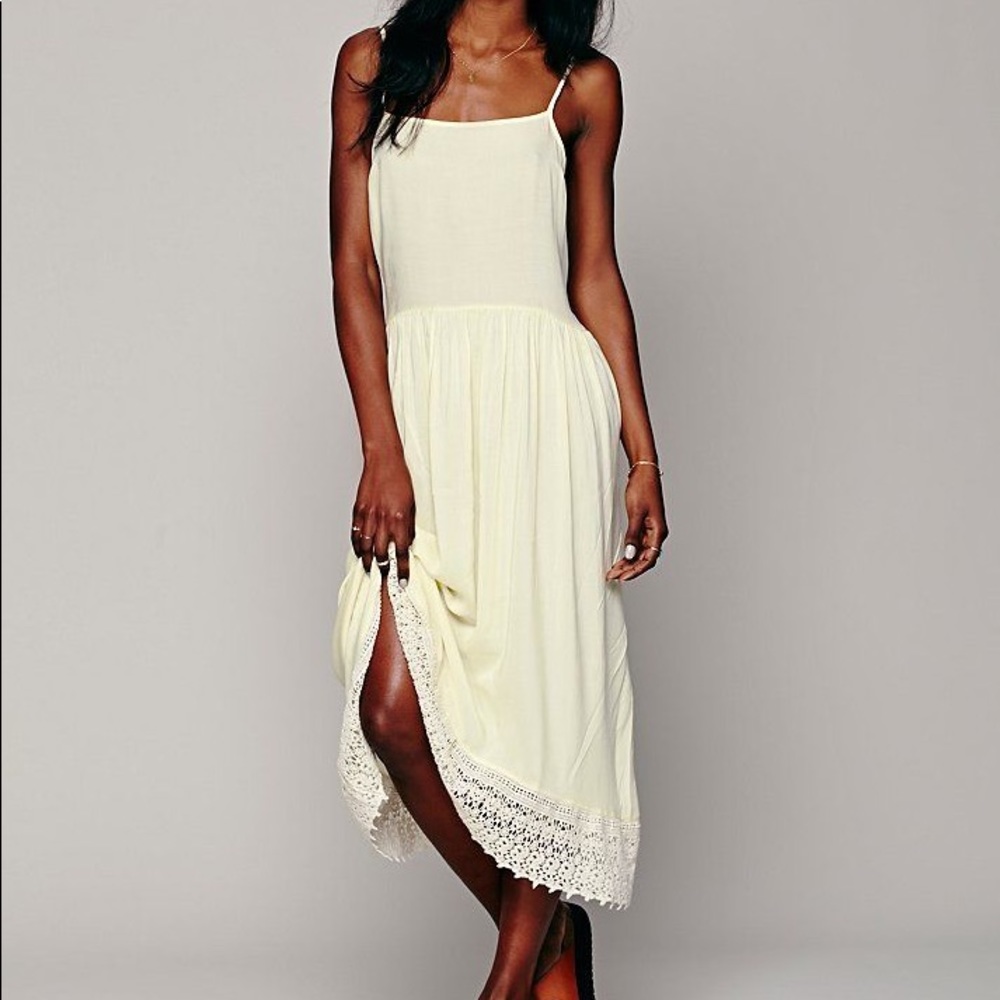 Free people easy breezy crochet dress light yellow